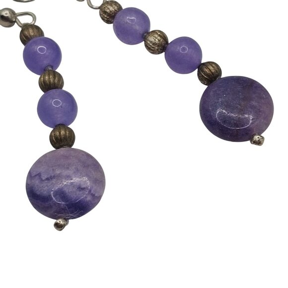 Purple Beaded Drop Dangle Earrings Amethyst Stacked Beaded Boho Round Hook Back - Picture 3 of 7